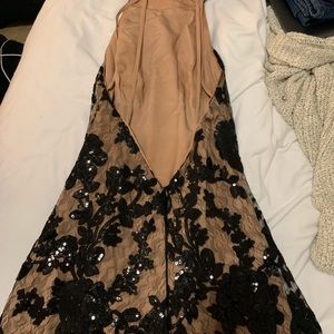 High neck backless lace dress with sequins